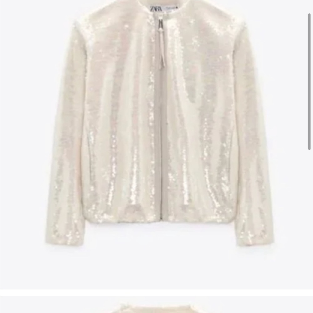 Zara Cream Sequin Bomber Jacket